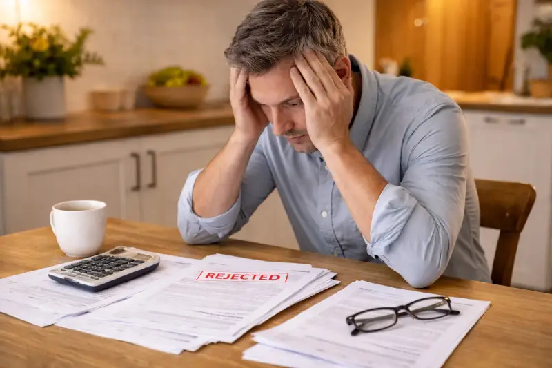 Homeowner looking frustrated at paperwork after a cheap EPC caused a grant application to be rejected